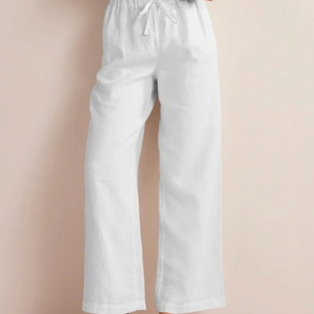 Boden Relaxed Pull-on Linen Pants in White